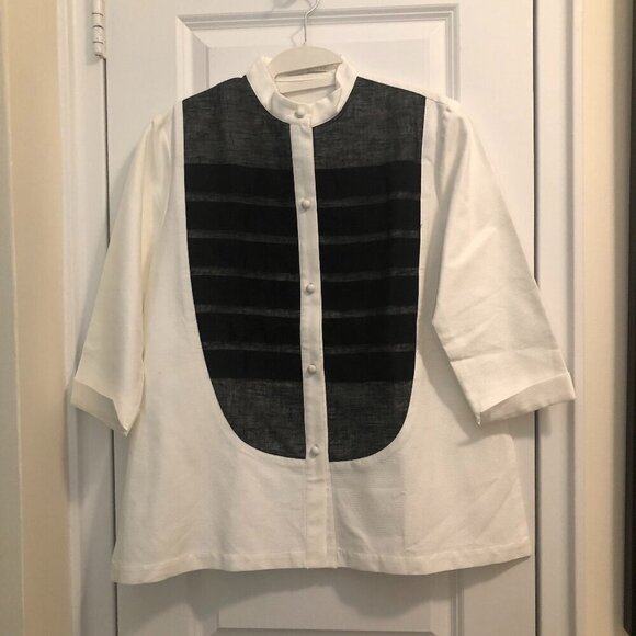 Lorain Croft Tops - Lorain Croft Black and White Tuxedo 3/4 Sleeve Shirt Blouse S EUC